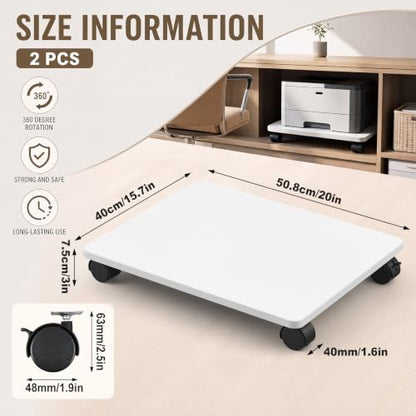 Beeveer 2 Pcs White Under Desk Printer Stand 20 x 16 x 3.2 Inches - color: White, size: 20 x 16 x 3.2 Inches