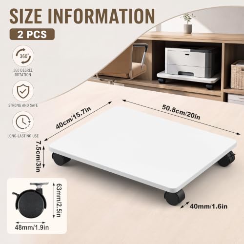 Beeveer 2 Pcs White Under Desk Printer Stand 20 x 16 x 3.2 Inches - color: White, size: 20 x 16 x 3.2 Inches