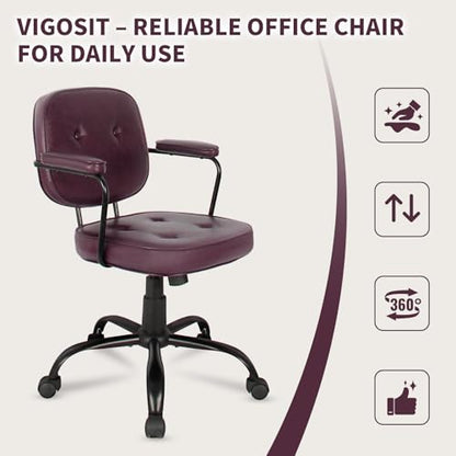 Compact Desk Chair with Arms & Wheels 360° Swivel Adjustable Vanity Chair Small Rolling Task Chair for Home Office, Bedroom, Study, Dressing Table - color: Brown-1