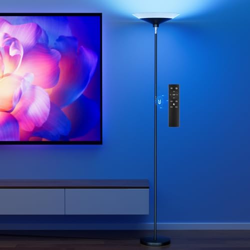 RGB Torchiere Floor Lamp - 30W Dimmable LED Standing Lamp with Remote, Multi Color Changing, 72in Tall Corner Light, Bright Standing Pole Light for Office Living Room Bedroom Basement, Black - color: RGB (Red, Green, Blue)
