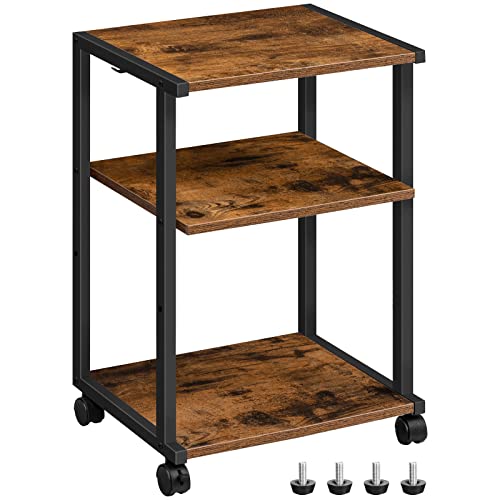 HOOBRO Mobile Printer Stand, 3-Tier Printer Cart Under Desk with Storage, Industrial Adjustable Rolling Cart, Sturdy Little Table on Wheels for Home Office BF28PS01 - color: Rustic Brown + Black