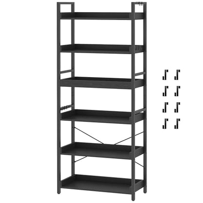 HCHQHS 6 Tier Bookshelf, Adjustable Industrial Bookcase, Vertical Tall Book Shelf, Wood and Black Metal Open Bookshelves for Home Office, Living Room, Bedroom, 70 Inch - color: Black, size: 6-Tier (24"W x 70"H)