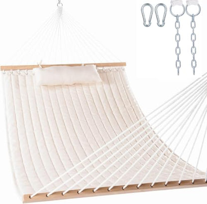 Lazy Daze Double Quilted Hammock with Pillow for Outside, Fit 13-15Ft Stand - color: Natural