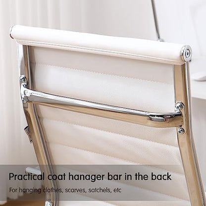 Home Office Chair Ribbed, Modern Leather Conference Room Chairs, Ergonomic Office Desk Chair, High Back Executive Computer Chair, Adjustable Swivel Chair with Arms (White) - color: Pure White