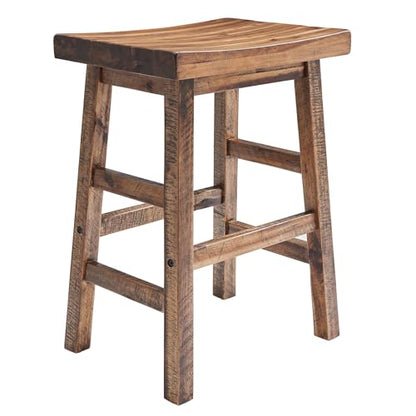 Alaterre Durango Solid Wood Rustic Bar Stool, Natural, 26-Inch | Counter Height Backless Barstool Kitchen Seating with Saddle Seat, Barstools for Kitchen and Home Bar - size: 26" Counter Height