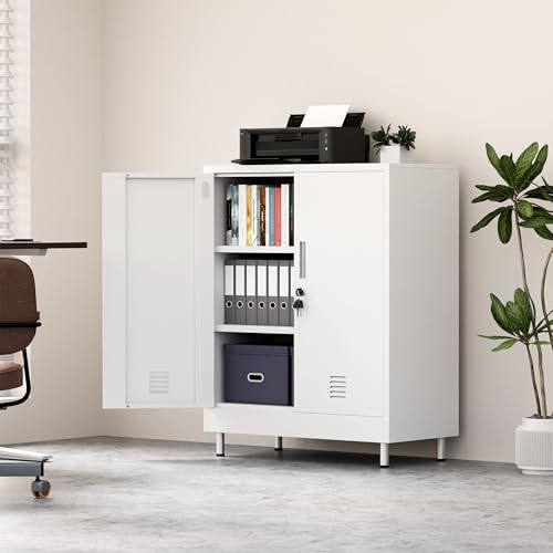JINGUR Metal Storage Cabinet with Locking Doors, 40.3" H, White