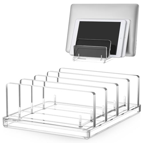 Chunful Adjustable Vertical Laptop Stand for Desk, Acrylic 4 Slot Laptop Holder Desktop, Invisible Desktop Notebook Dock for Notebook Computer, All Gaming Laptops up to 17'' - color: Clear, style: 4 Slot