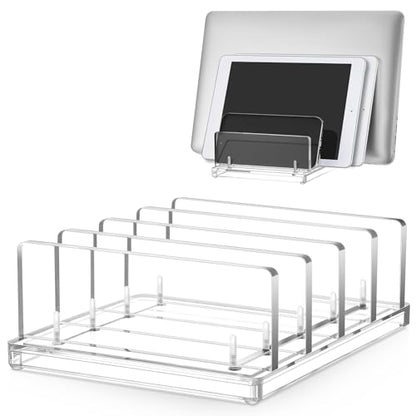 Chunful Adjustable Vertical Laptop Stand for Desk, Acrylic 4 Slot Laptop Holder Desktop, Invisible Desktop Notebook Dock for Notebook Computer, All Gaming Laptops up to 17'' - color: Clear, style: 4 Slot