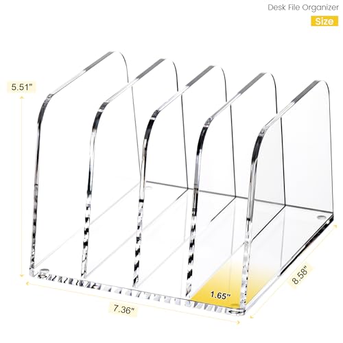 YUXUN Acrylic Desk File Organizer, 4-Section Upright Magazine Holder - size: 4-Section