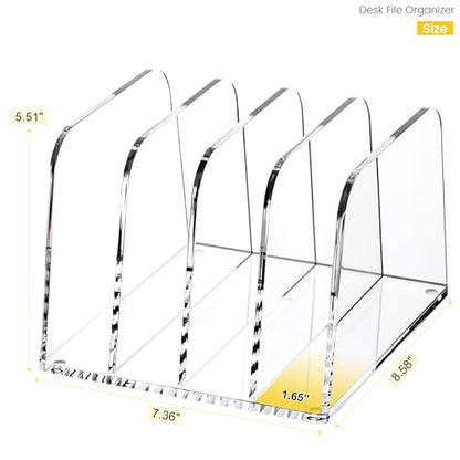 YUXUN Acrylic Desk File Organizer, 4-Section Upright Magazine Holder - size: 4-Section