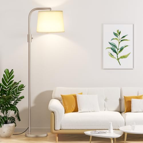 Fully Dimmable Floor Lamp with 9W LED Bulb, Standing Lamp for Living Room with Adjustable Head, Modern Tall Light with Rotary Switch for Office, Light Gold and Beige - color: K:Mocha Gold and Light Linen Beige