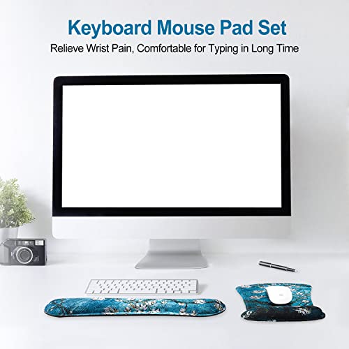 ToLuLu Keyboard Wrist Rest Pad Ergonomic Mouse Pad Set, Gel Mousepad for PC | Wrist Support Mouse Pad for Computer , Keyboard Wrist Support w/ Memory Foam for Easy Typing Pain Relief, Van Gogh Painting - color: Van Gogh Painting