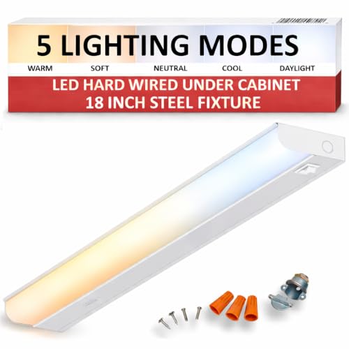 Heavy-Duty Steel Hardwired Under Cabinet Light, 18 in., 5 CCT Selectable (2700K-5000K), True Replacement for Built-in Fixtures, Wide Body Direct Wire Kitchen Light, 900 Lumens, CRI>90 - size: 18 Inch