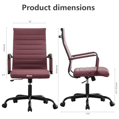 Office Desk Chair Leather, Conference Room Chairs with Wheels, Modern Executive Computer Guest Chairs with Arms. - color: Burgundy