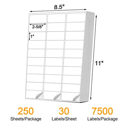 (7500 Pcs/250 Sheets) A4 30 Up Shipping Address Labels, 30 Per Page,1" x2-5/8 Mailing Label, 30-UP White Shipping Labels for Inkjet or Laser Printer, - color: 30 Up-7500 Labels