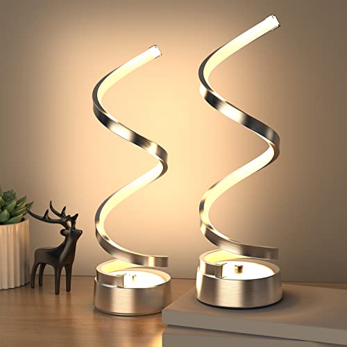 NUÜR Table Lamps for Living Room Set of 2, Silver Dimmable LED Lamp, Small Bedside Lamps, Nightstand Lamp for Bedroom Office Home Living Room | Brushed Silver Touch Control Desk Lamp, Stepless Dimmable Bedside Ambient Light for Home Office & Bedroom Decor