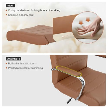 Office Desk Chair,Modern Leather Conference Room Chairs,High Back Home ofiice Chair,Adjustable Height Swivel Executive Computer Chair with Armrest and Padded Seat,Brown - color: Brown