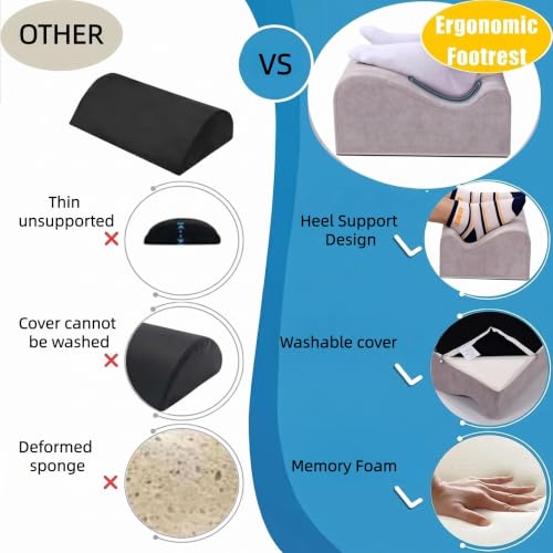 Under Desk Foot Rest – Soft Ergonomic Support Pillow for Heels & Legs, Height Adjustable Leg Elevation Cushion, Comfortable Foot Stool for Office & Home (Grey)