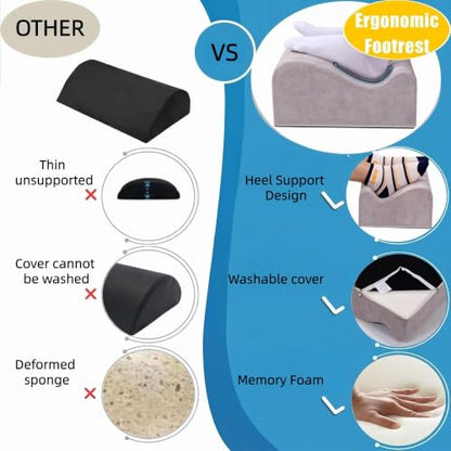 Under Desk Foot Rest – Soft Ergonomic Support Pillow for Heels & Legs, Height Adjustable Leg Elevation Cushion, Comfortable Foot Stool for Office & Home (Grey)