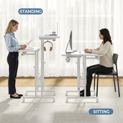 DUMOS Rolling Standing Desk, Sit Stand Desk, Computer Cart | Manual Height Adjustable, Split Top Mobile, Laptop Workstation, Portable Home Office, Walking Pad Study Surface, Modern White - color: Modern White