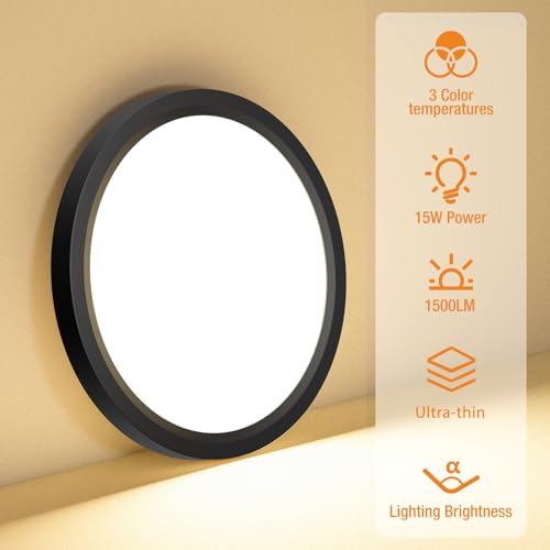 slochi 6 Pack Flush Mount Ceiling Light, 3000K-4000K-6500K Ceiling Light Fixture 7.5Inch, Ultra Thin Round White Flat led Lights for Bathroom Hallways Closet Laundry Bedroom Kitchen - color: Black, size: 7.5Inch-6Pack