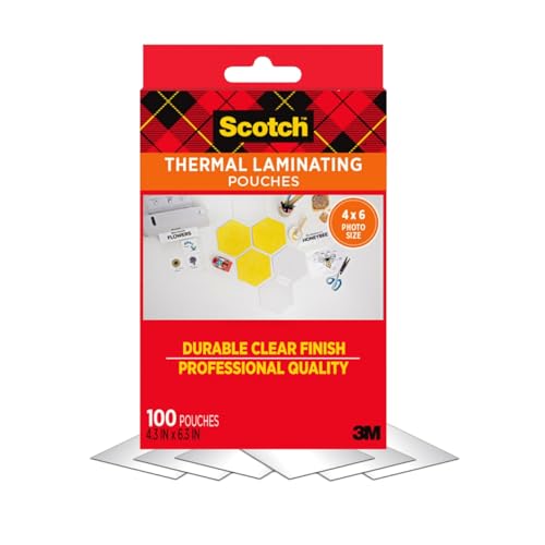 Scotch Thermal Pouches, Photo, 4 in x 6 in, 100 Count - size: 100-Pouches, style: 4.3 in x 6.3 in