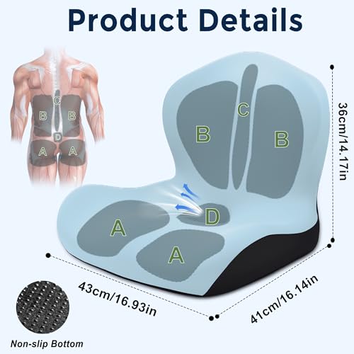 Seat Cushion, Office Chair Cushion, L-Shaped Ergonomic Car Seat Cushions, Memory Foam Chair Cushion, Lumbar Support Pillow for Wheelchair, Car, Home, Office, Desk, Blue - color: Blue