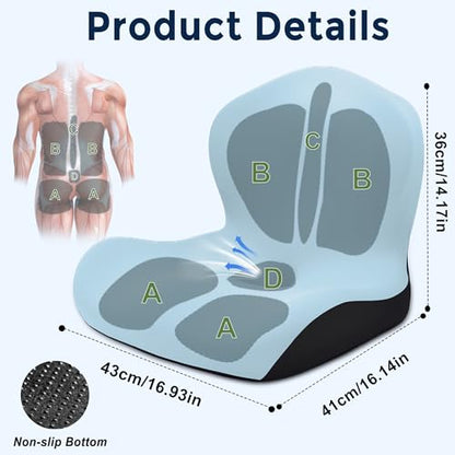 Seat Cushion, Office Chair Cushion, L-Shaped Ergonomic Car Seat Cushions, Memory Foam Chair Cushion, Lumbar Support Pillow for Wheelchair, Car, Home, Office, Desk, Blue - color: Blue