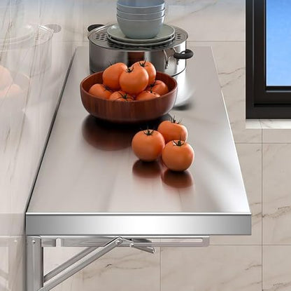 Folding Concession Shelf, Stainless Steel Wall Mounted Folding Table, Drop Down Foldable Serving Food Shelf Stand, Floating Laundry Table(60x20cm/24x8in) - size: 60x20cm/24x8in