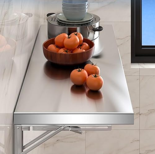 Folding Concession Shelf, Stainless Steel Wall Mounted Folding Table, Drop Down Foldable Serving Food Shelf Stand, Floating Laundry Table(60x20cm/24x8in) - size: 60x20cm/24x8in