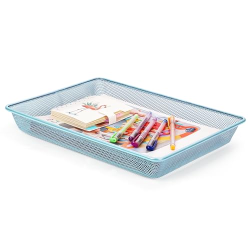 Desk Metal Mesh Basket, Paper Letter Tray Organizer for Office Home - color: Blue