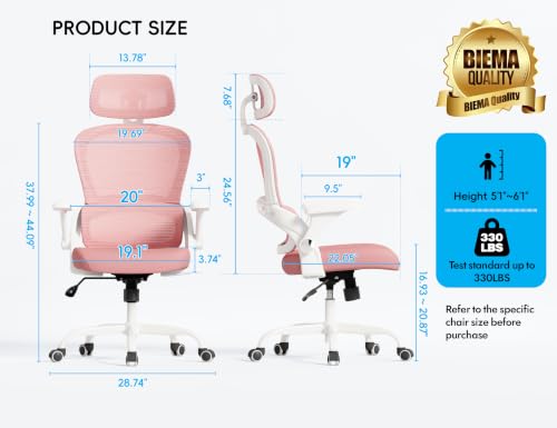 TRALT Office Chair - Ergonomic Desk Chair with Headrest Support for Adults | Home Office Desk Chair with Lumbar Support - Ergonomic Mesh Chairs 330 lb Wide Seat with Headrest, Comfy Desk Chair(Pink) - color: Pink