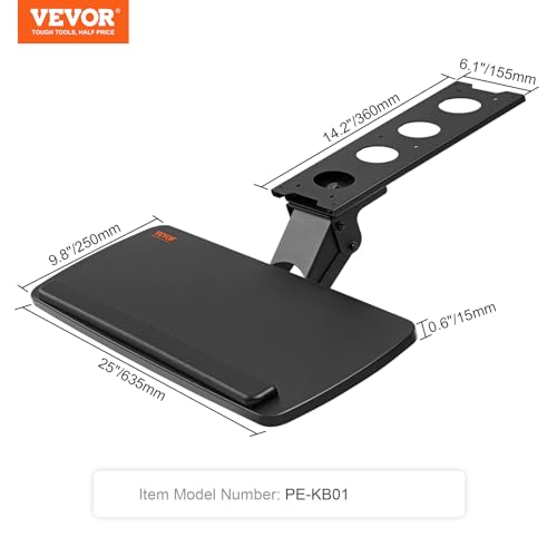 VEVOR Under-Desk Keyboard Tray, Adjustable for Height and Tilt, Slide-Out Design, Spacious 25x9.8 Inch Surface, Ideal for Home and Office Use - style: Adjustable