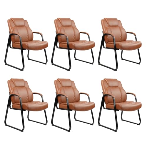 CLATINA Big and Tall Office Chair Set of 6 500lbs Leather Reception Chair with Bonded Padded Armrest Wide Seat Sled Base Desk Chair No Wheels for Reception Conference Waiting Room Side Office, Brown - color: Brown, size: 6 Pack