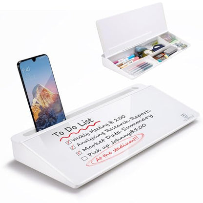 TSJ OFFICE Small Desktop Whiteboard -Glass Dry Erase Board Computer Keyboard Stand White Board Surface Pad with Drawer, Desk Organizers with Accessories for Office, Home, School Supplies - White - color: White