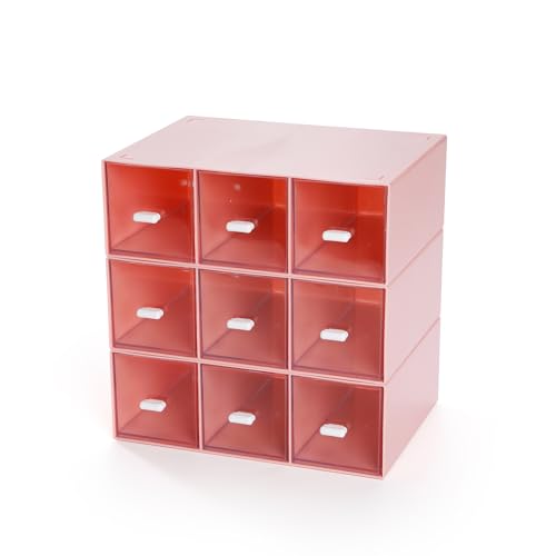 Desktop Organizer With 9 Drawers, Pencil Box, Stationary Organizer | 3 Tiers Pink, Plastic Mini Drawers, Small Pen Storage Boxes, Toolbox, Stackable Makeup Organizer, Stationary Organizer - color: 3 Tall Layers & 9 Drawers, Pink