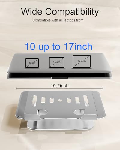 Laptop Stand for Desk, Metal Computer Stand Laptop Riser Holder | Adjustable Desktop Stand, Foldable Laptop Riser, Height for MacBook PC Computer Notebook Office Desk Accessories 10-17 Inch - color: Silver