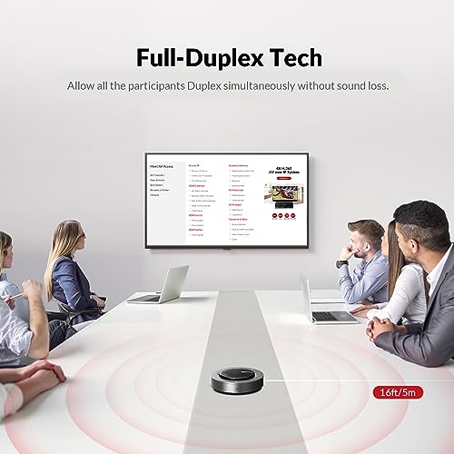 Conference Speakerphone, Daisy Chain up to 9 Speakerphones for 50 People | USB/Bluetooth Speaker with 4 Mics AI Noise Cancellation 360° Voice Pickup for Zoom,Teams,Conference Call Large Meeting Room