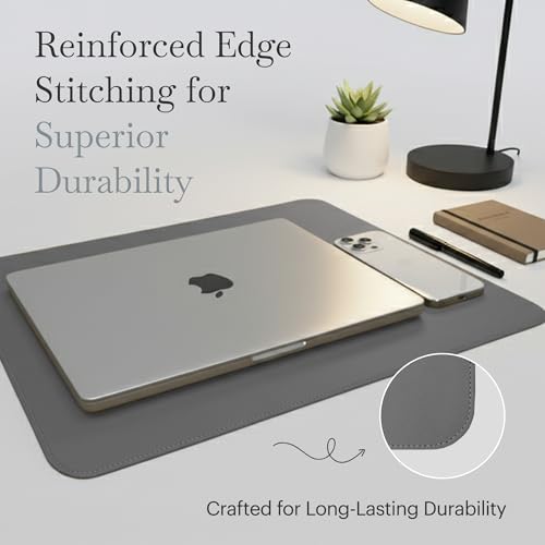 Rikan Small Desk Blotter with Smooth Surface-Vegan Leather Stylish Desk Mat Ideal for Keyboard, Laptop & Device Placement - Perfect Laptop Pad Protects Your Desk, Enhances Style & Productivity - Grey - color: Grey, size: 15 IN x 11 IN
