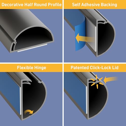 D-Line Half Round Cord Hider, Patented Cable Cover, Hide TV Wall Mount Wires, Raceway for Cords, Decorative Wire Covers, Paintable, Adhesive Cable Concealer - 2X 1.18in W x 0.59in H x 39in L - Gray - color: Gray, size: 1.18x0.59in - 2x 39in