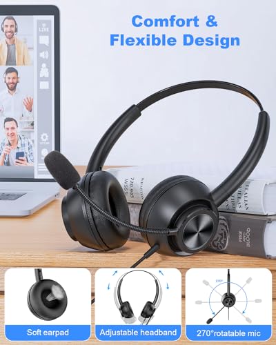 USB Headset with Microphone for PC Laptop Office Phone Meeting Zoom Skype