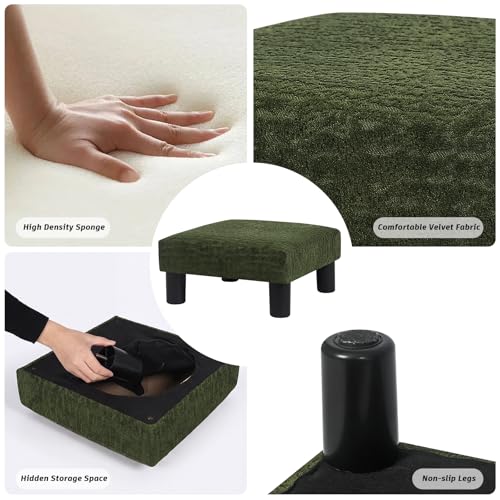 Joveco Small Foot Rest Stool Ottoman, 3D Velvet Square Upholstered Footstool for Chair, Under Desk, Office, Living Room, Deep Green - color: Deep Green
