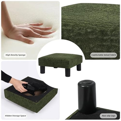Joveco Small Foot Rest Stool Ottoman, 3D Velvet Square Upholstered Footstool for Chair, Under Desk, Office, Living Room, Deep Green - color: Deep Green