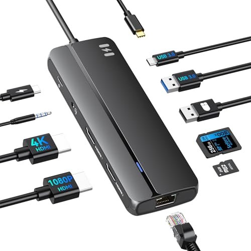 Selore Docking Station for MacBook Pro/Air, 10-in-1 Dual HDMI Adapter for Mac, USB C Hub for MacBook Docking Station Dual Monitor with 2 HDMI, Ethernet, PD,USB-C, 2 USB-A, SD/TF for M1/M2 - color: Black