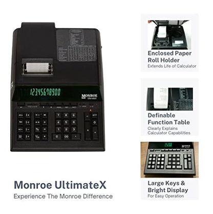 Monroe UltimateX Elite Printing Calculator/Adding Machine Bundle with Ribbons, Paper and Foam Calculator Stand