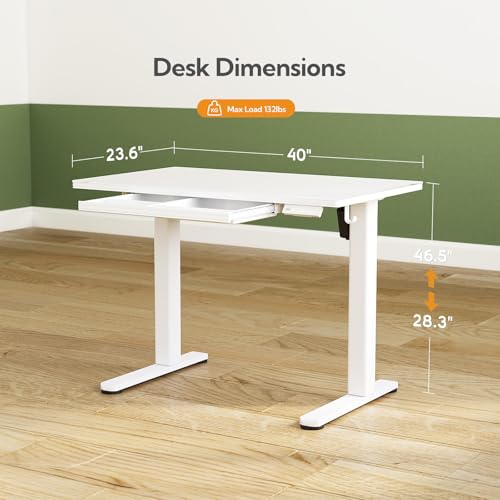 INNOVAR Glass Standing Desk with Drawers, 40 x 24 Inches Electric Height Adjustable Desk, Tempered Glass Top Stand Up Desks for Home and Office, White - color: Super White, size: 40 inch