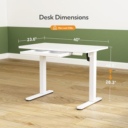 INNOVAR Glass Standing Desk with Drawers, 40 x 24 Inches Electric Height Adjustable Desk, Tempered Glass Top Stand Up Desks for Home and Office, White - color: Super White, size: 40 inch