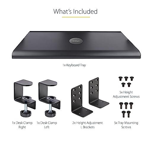 StarTech Under-Desk Keyboard Tray, TAA (Keyboard-Tray-CLAMP1) | Clamp-on Ergonomic Keyboard Holder, Up to 12kg (26.5lb), Sliding Keyboard and Mouse Drawer with C-Clamps, Height Adjustable