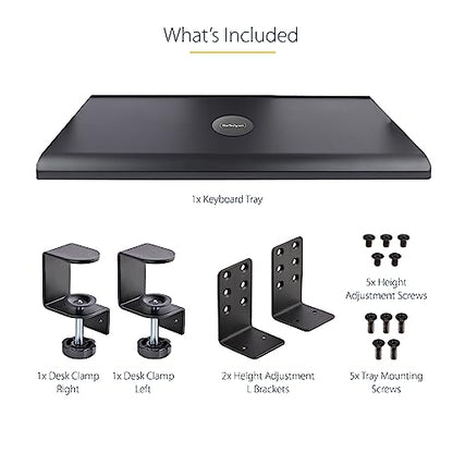 StarTech Under-Desk Keyboard Tray, TAA (Keyboard-Tray-CLAMP1) | Clamp-on Ergonomic Keyboard Holder, Up to 12kg (26.5lb), Sliding Keyboard and Mouse Drawer with C-Clamps, Height Adjustable