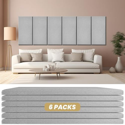 6pcs Fiberglass Acoustic Panels, 23.6" x 11.8" x 2" Thick Sound Proofing Foam Wall Panels, Self-Adhesive High Density Sound Dampening Panels for Studio, Home Theater & Office, Noise Canceling - color: Gray